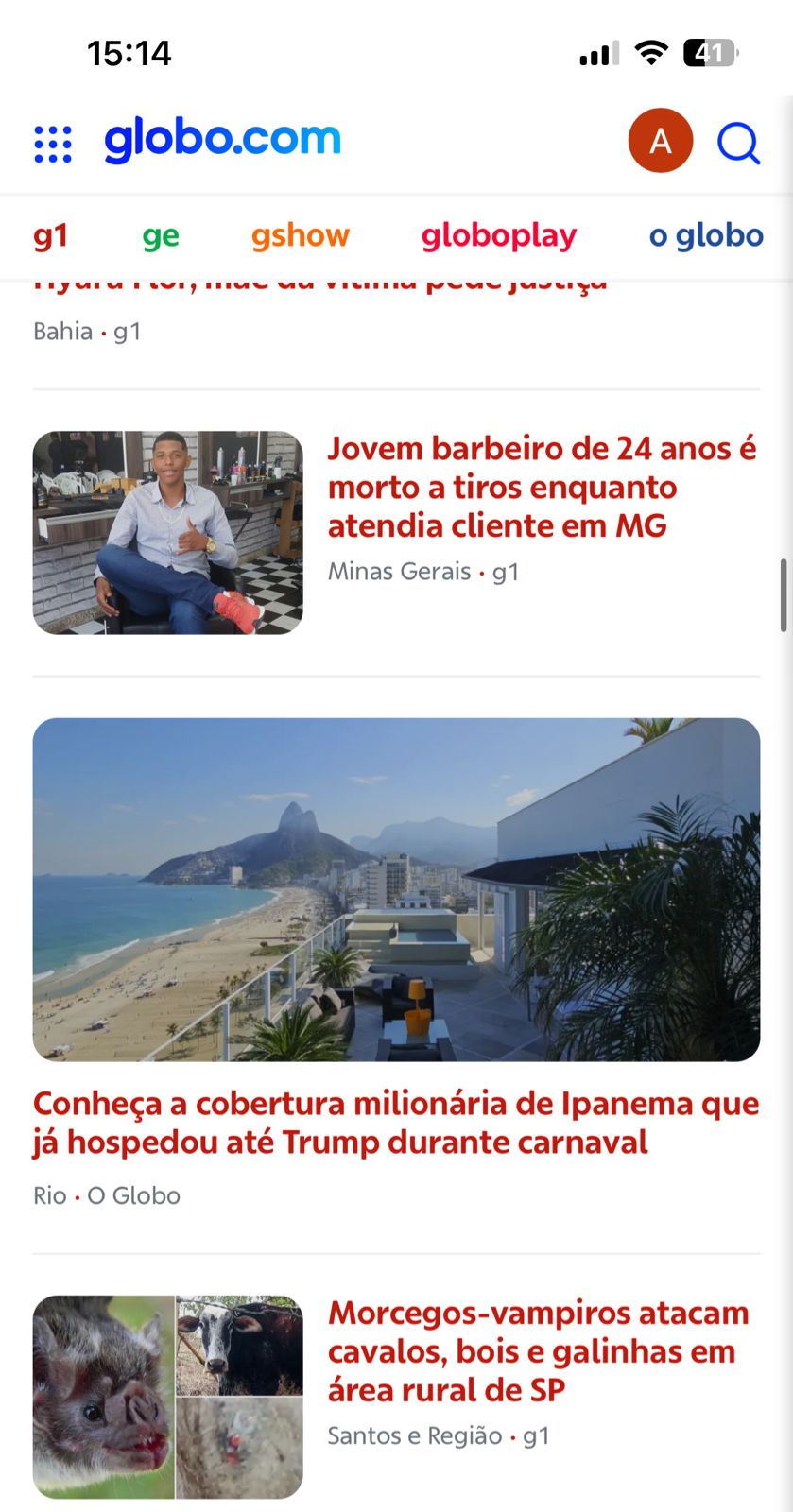 Violência em Nanuque: Homicídio de jovem cabelereiro hoje é capa do G1 Nacional da Rede Globo