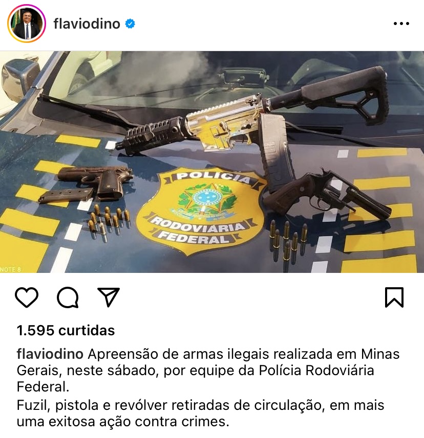 Apreensão de fuzil estadunidense em T. Otoni é destacado no perfil oficial do Instagram de Flávio Dino