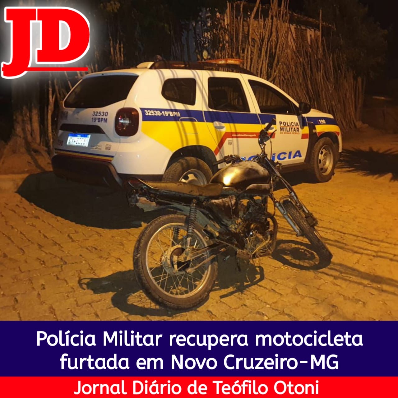 PM recupera moto furtada em Novo Cruzeiro